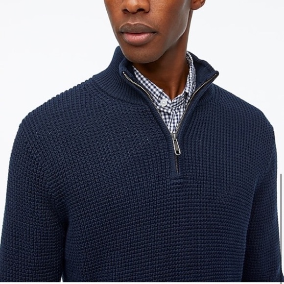 J. Crew Waffle Knit Half-Zip Pullover Navy Large - Picture 2 of 8